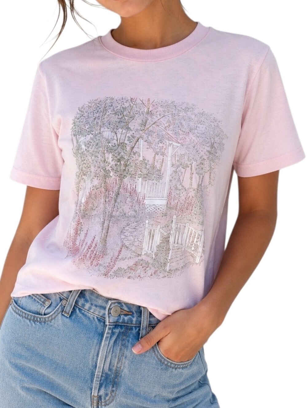 TRULY Vintage Tee Women Small Pink Cream